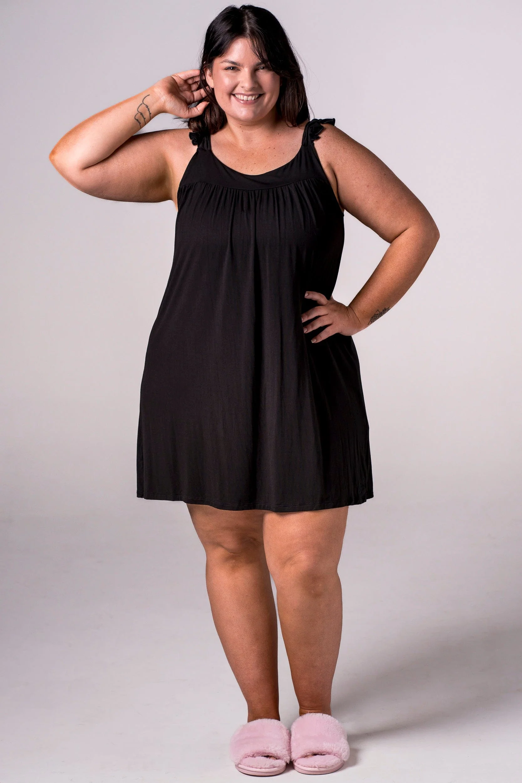 Black Bamboo Pyjama Dress - Image 4
