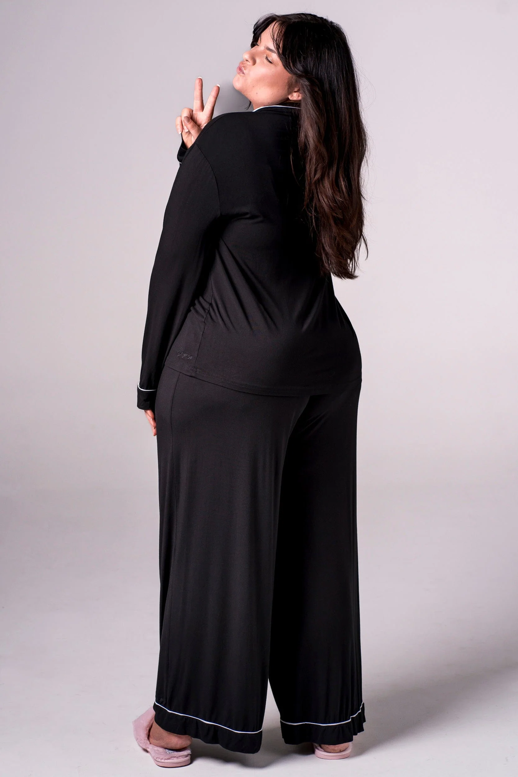 Black Bamboo Pyjama Long Set - Image 4