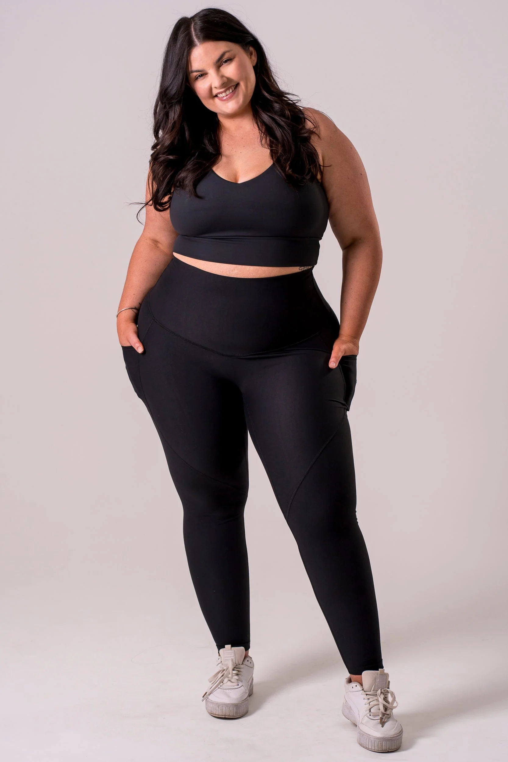 Black Dynamic High Waisted Pocket Shaper Ankle Biter Leggings - Image 3