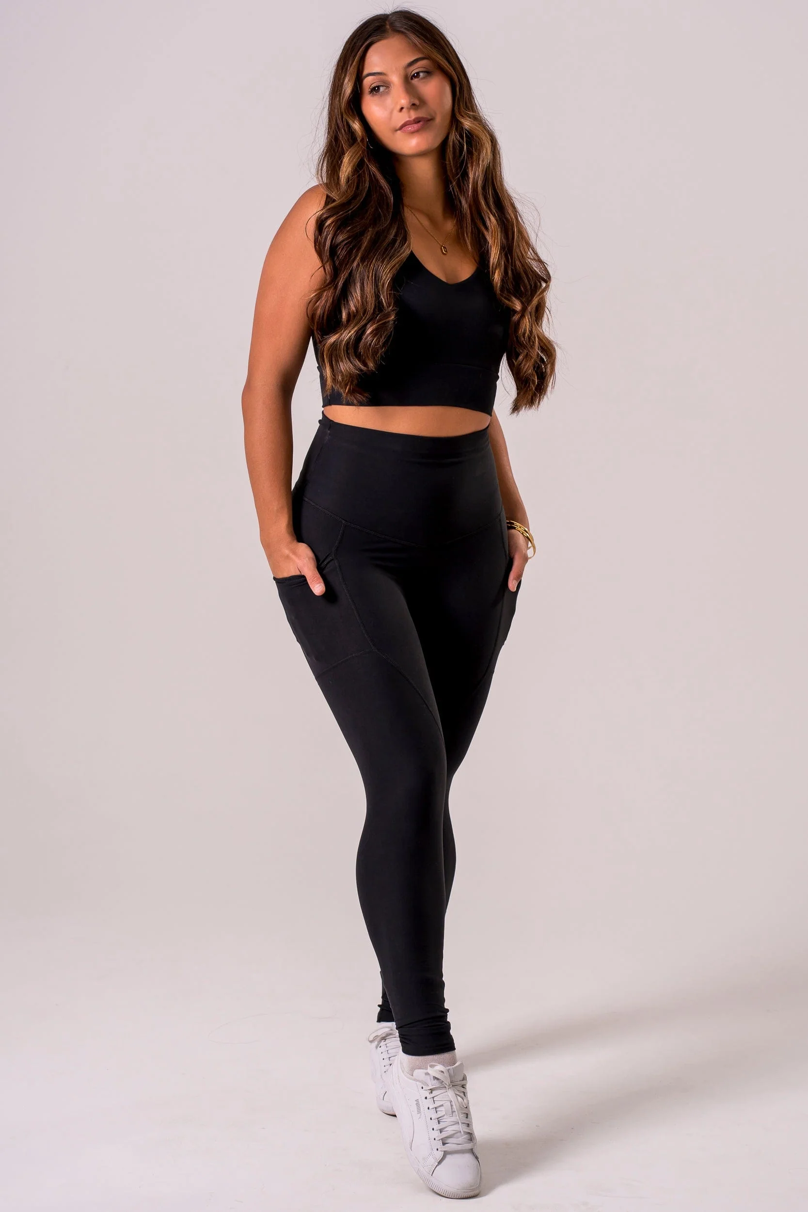 Black Dynamic High Waisted Pocket Shaper Ankle Biter Leggings - Image 4