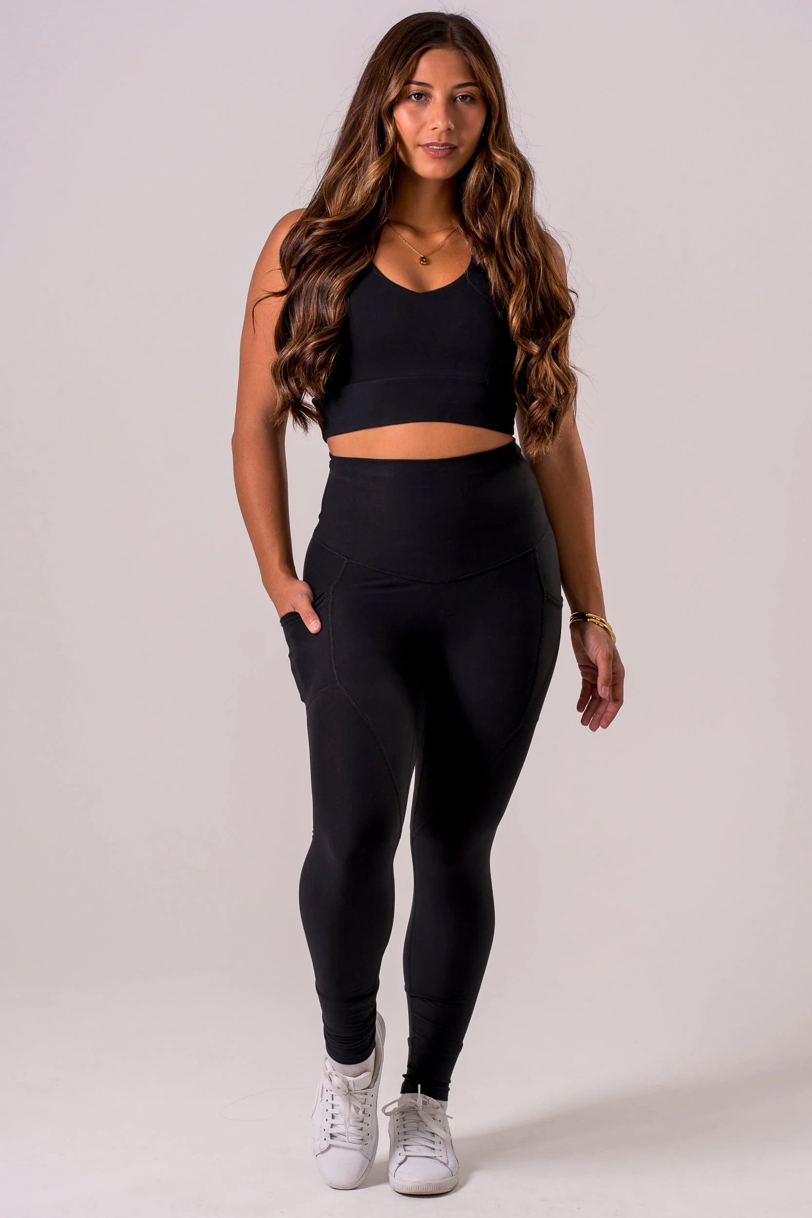 Black Dynamic High Waisted Pocket Shaper Ankle Biter Leggings - Image 8