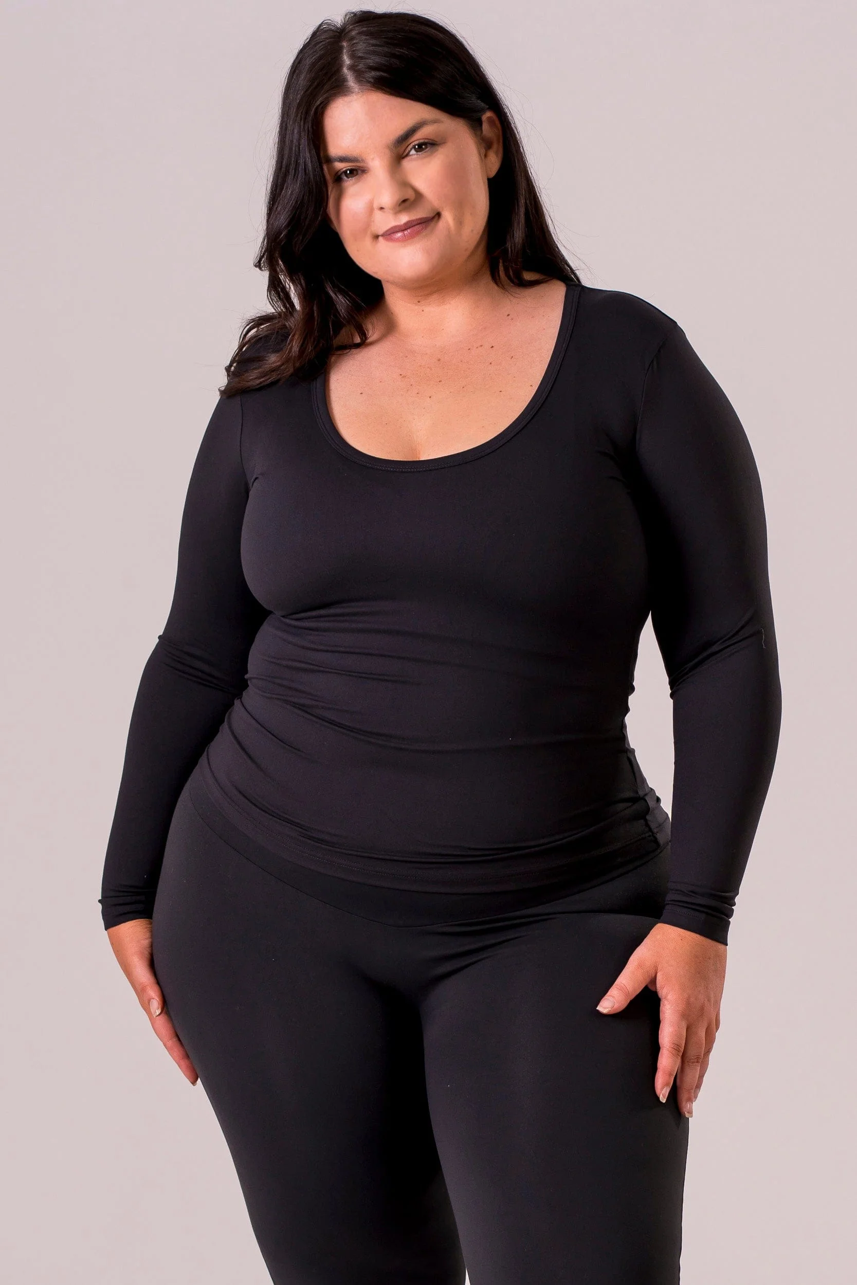 Black Fitted Scoop Neck Long Sleeve Tee - Image 4