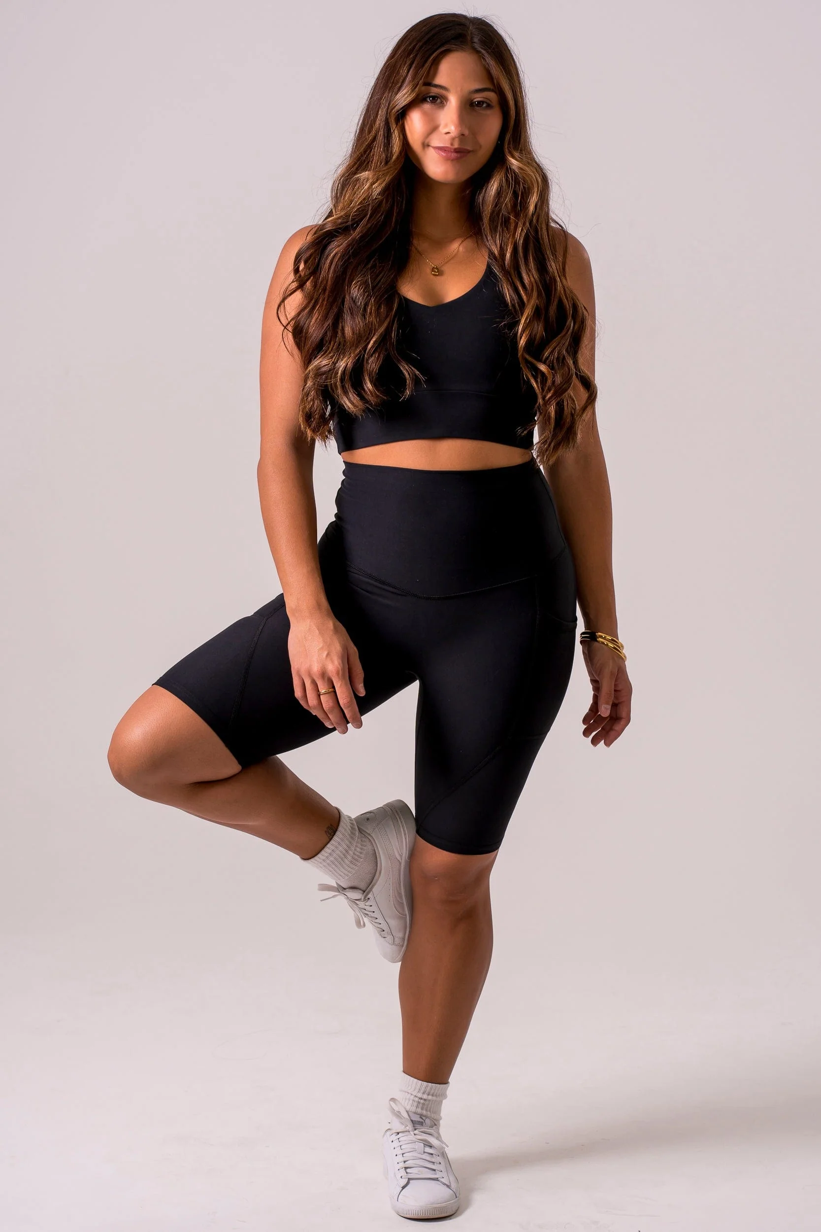 Black Dynamic High Waisted Pocket Shaper Bike Shorts - Image 3