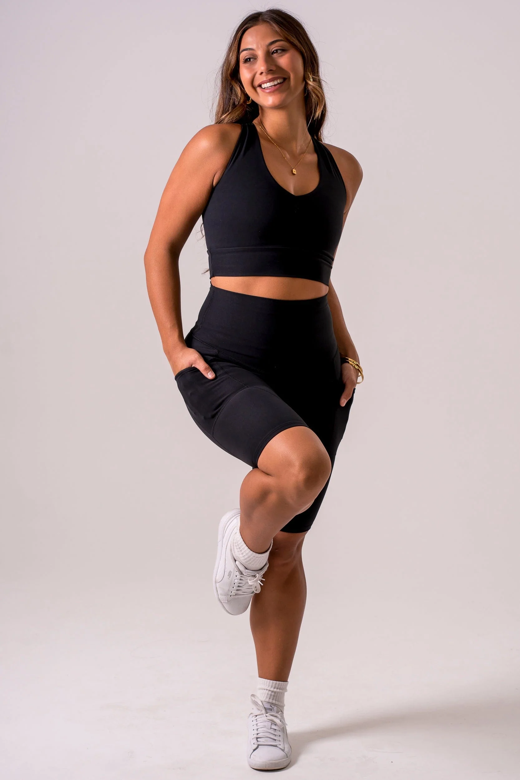 Black Dynamic High Waisted Pocket Shaper Bike Shorts - Image 4