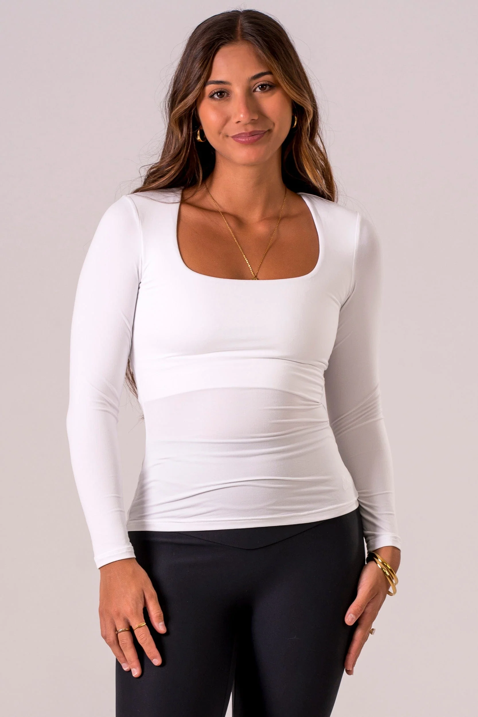 White Built-In Long Sleeve Tee - Image 3
