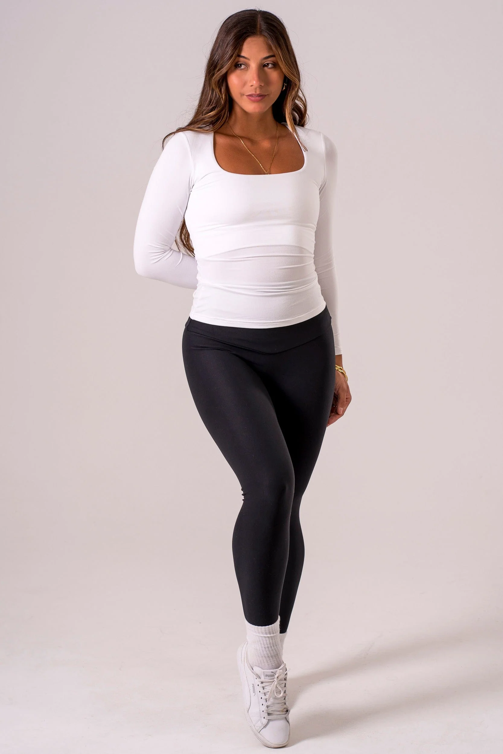 White Built-In Long Sleeve Tee - Image 4