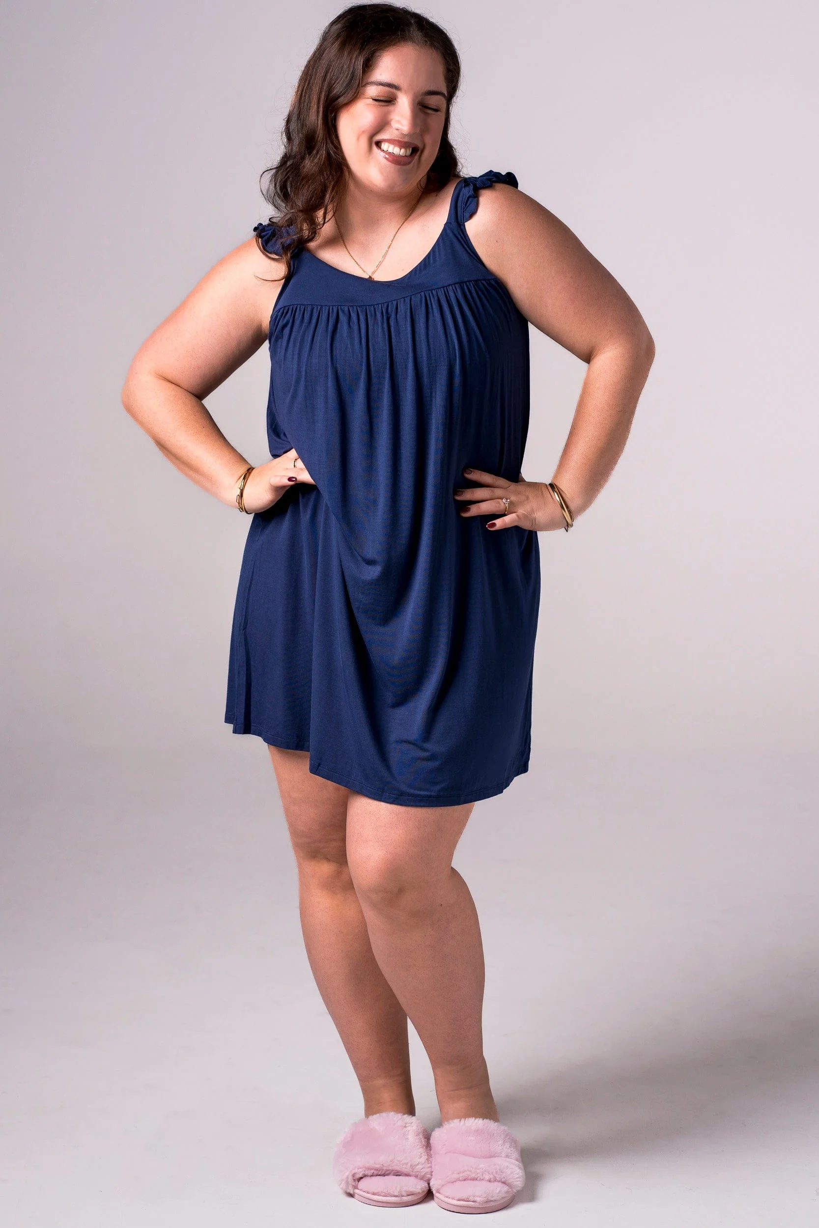 Navy Bamboo Pyjama Dress - Image 3