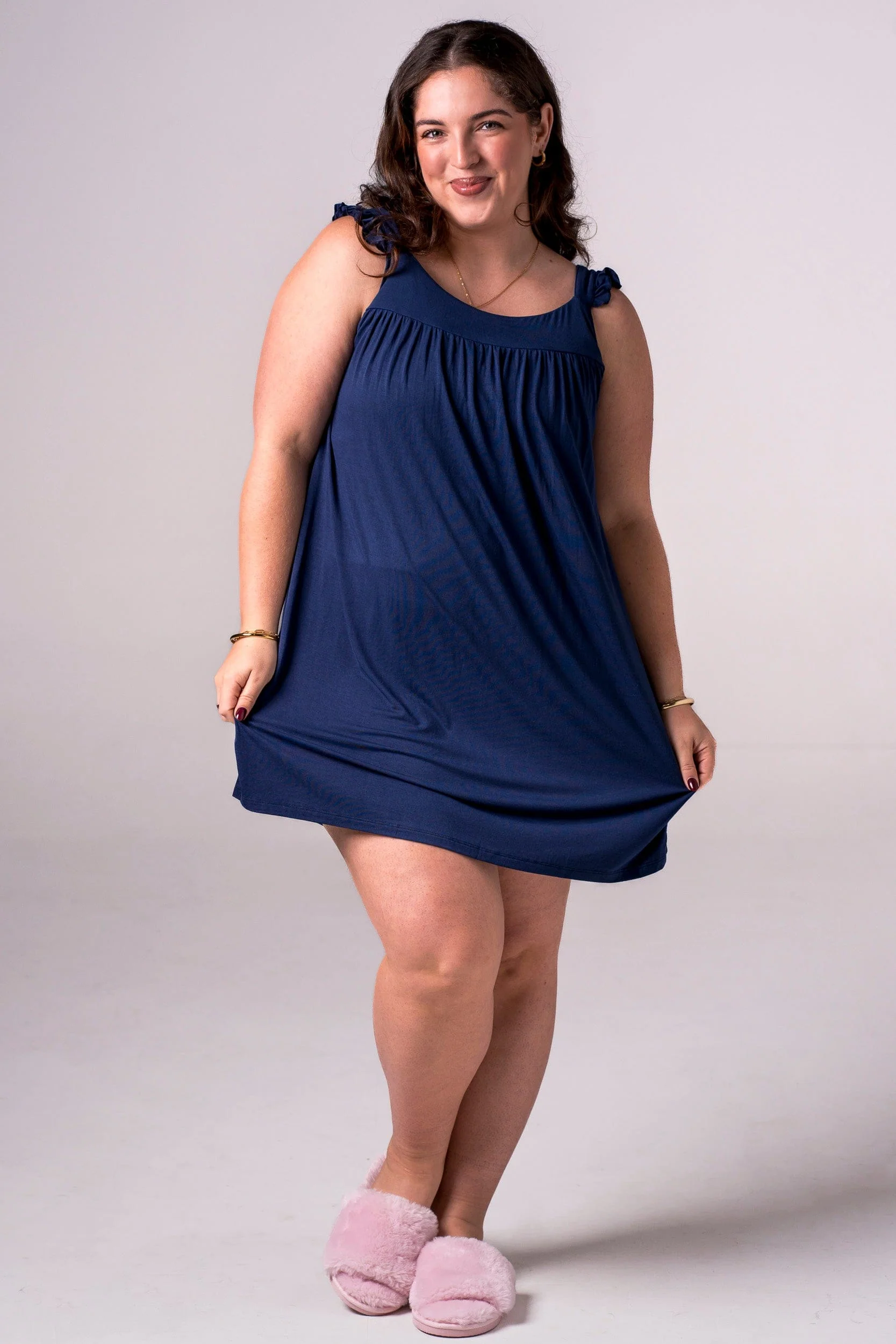 Navy Bamboo Pyjama Dress - Image 4