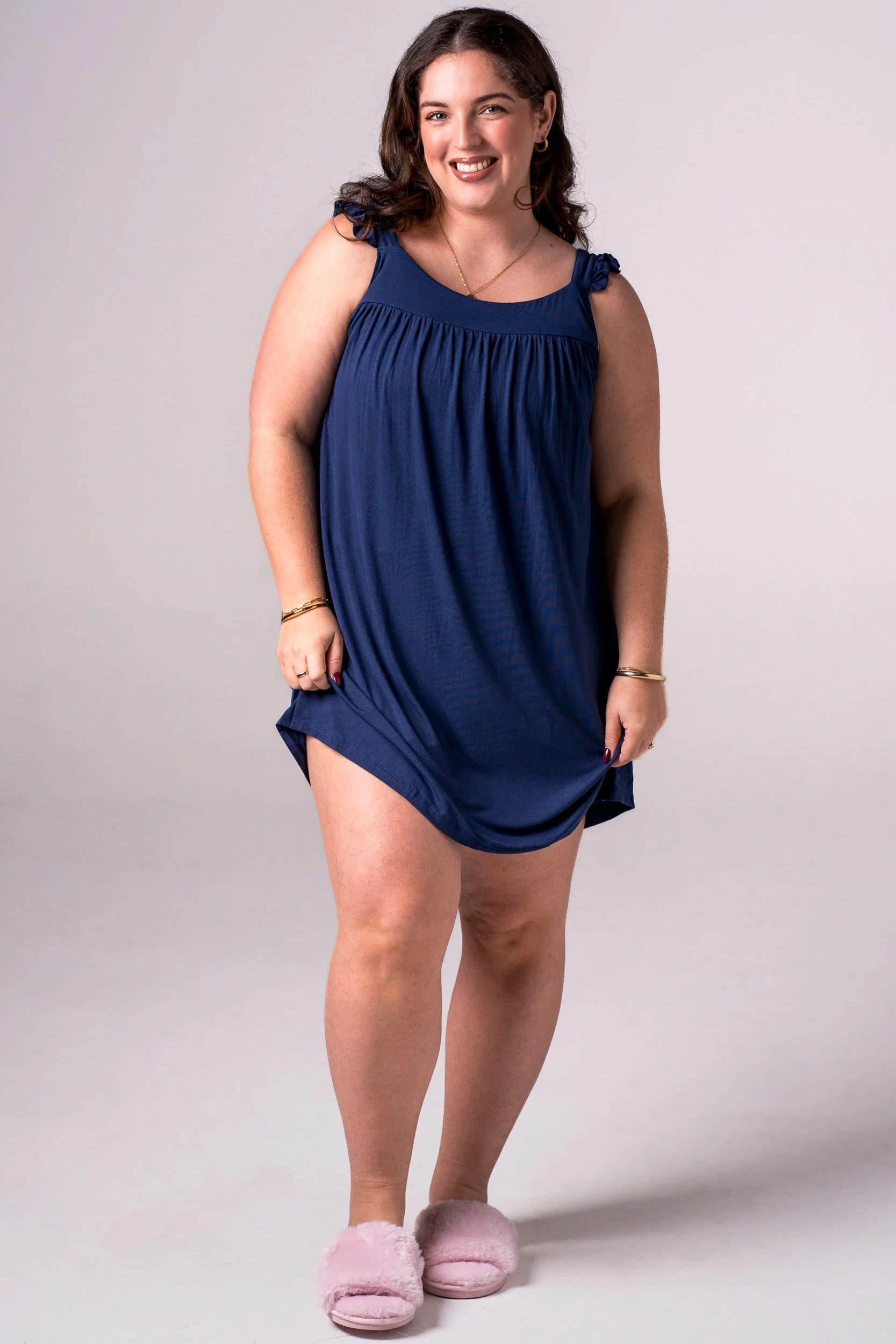 Navy Bamboo Pyjama Dress - Image 6