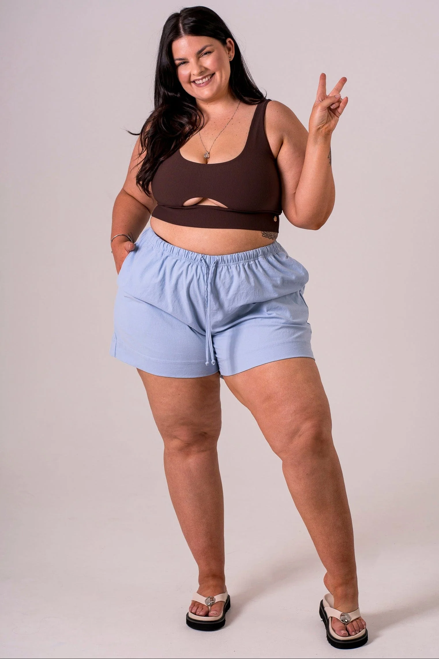 Sky Linen Blend Shorts - Image 8